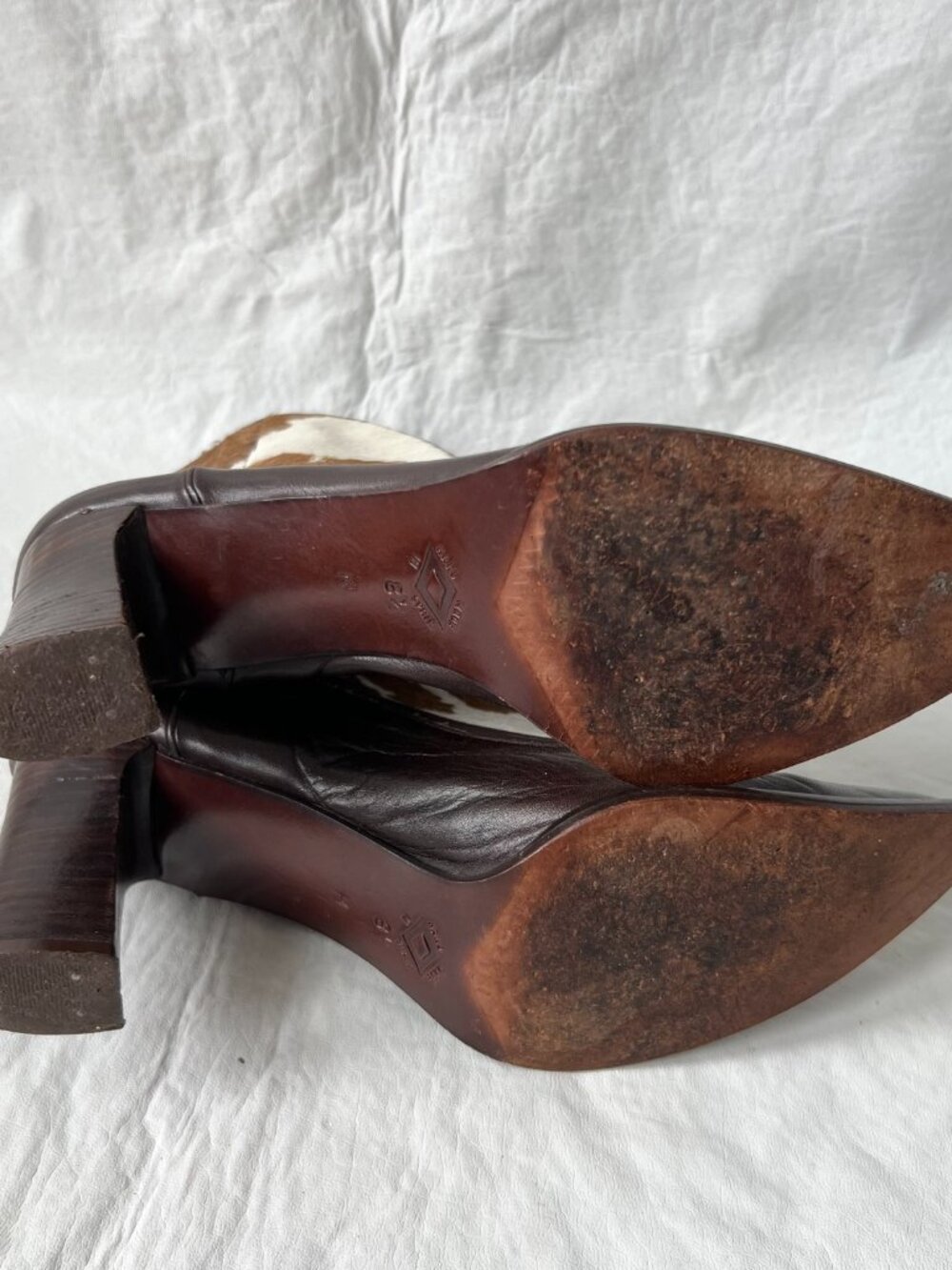 Donald Pliner western boots split shaft brown leather fur cow 8.5 womens pointed - Picture 8 of 13